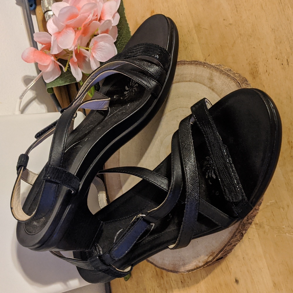 Abeo Gloriana Leather Multi Strap Adjustable Black Sandals 10 Narrow